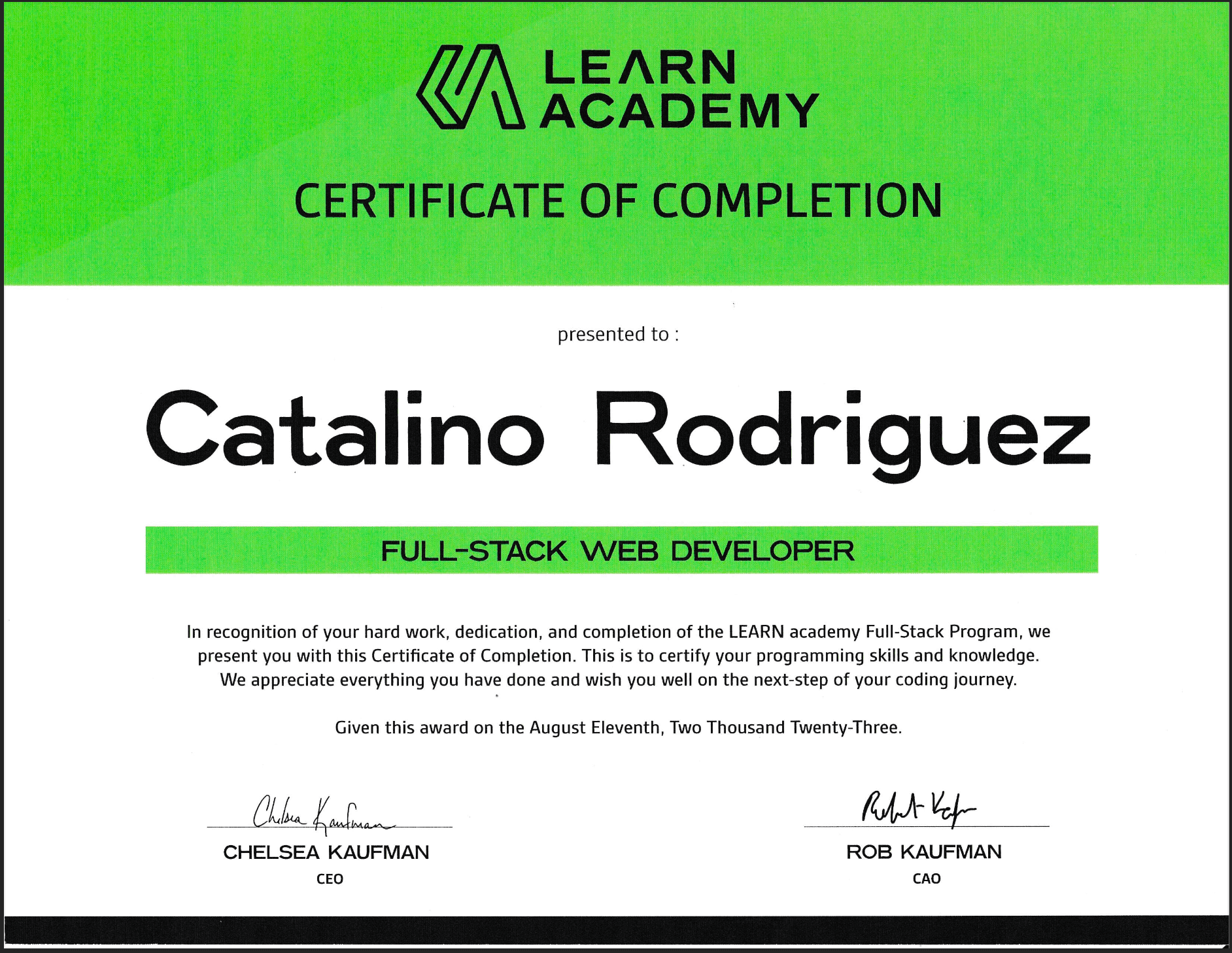 LEARN Academy Certificate